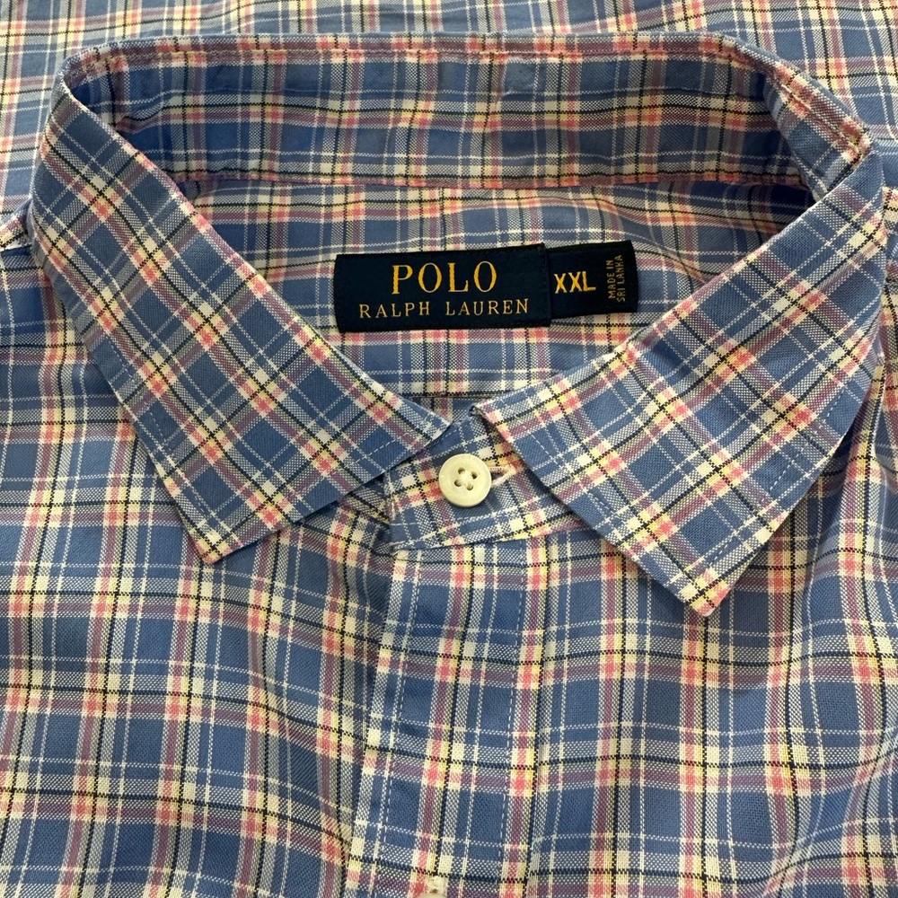POLO RALPH LAUREN | Men's Dress Shirt | Light Blue and Pink | XXL
